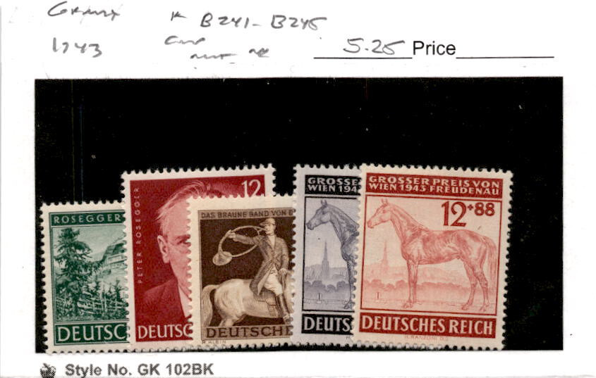 Germany, Postage Stamp, #B241-B245 Mint NH, 1943 Peter Rosegger, Horse (AC)
