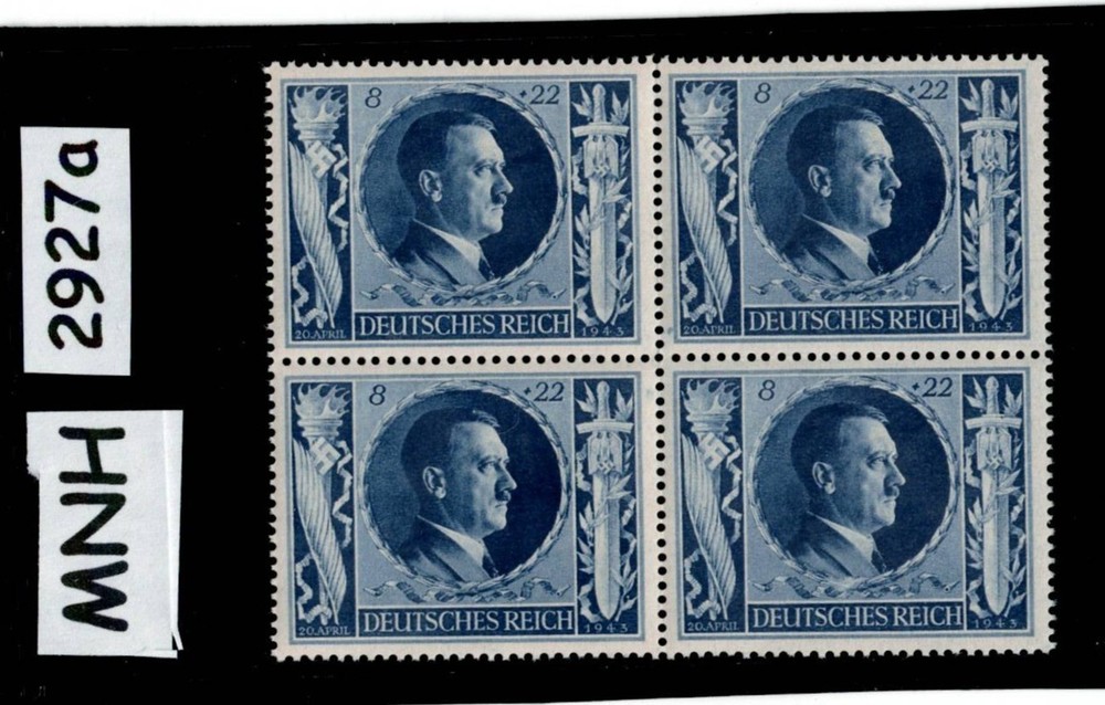 MNH stamp block B233 Adolf Hitler 1943 54th Birthday WWII Germany #2927a