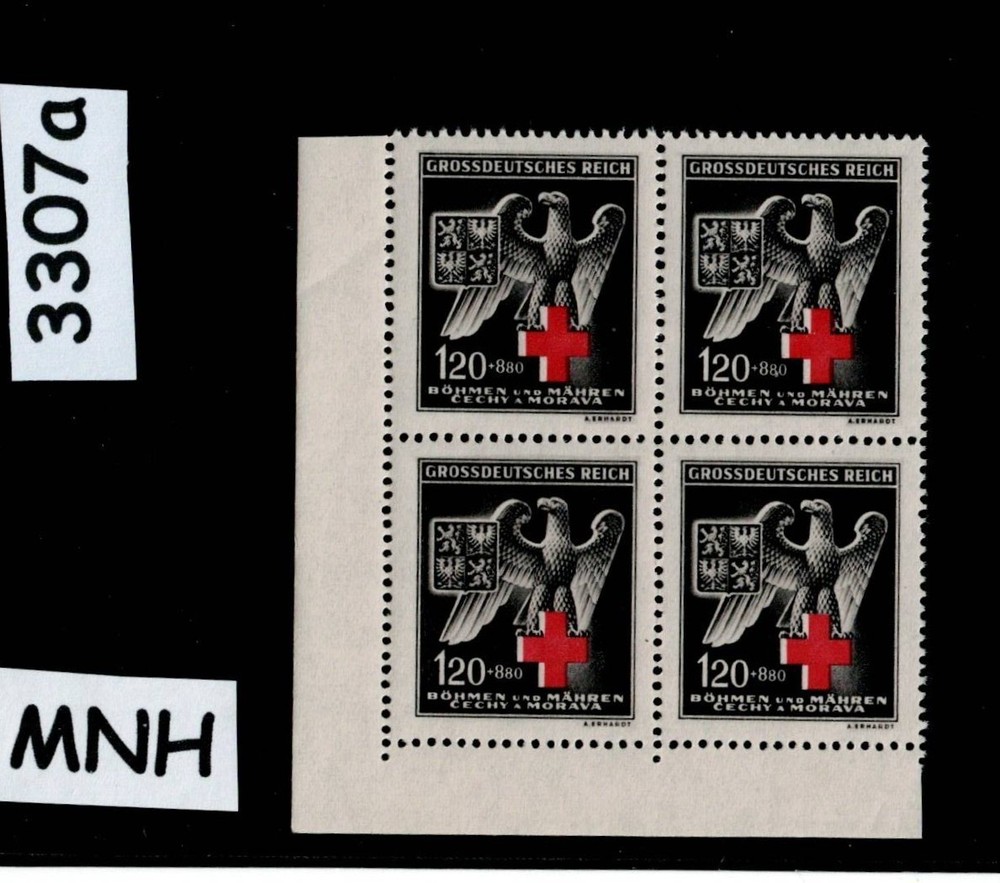 MNH Stamp block B21 Red Cross & Eagle 1943 WWII Germany Czech Occupation #3307a