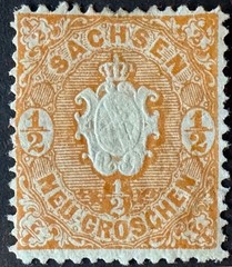 German States – Saxony | 1863-1867 | SG 37 | 1/2 neugroschen Orange | Good MH