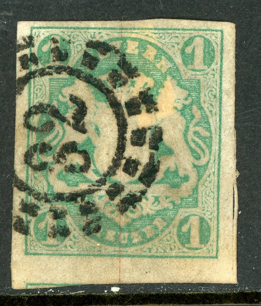 Germany States 1867 Bavaria 1Kr Blue Green Scott #15a VFU M474