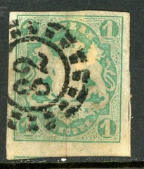 Germany States 1867 Bavaria 1Kr Blue Green Scott #15a VFU M474
