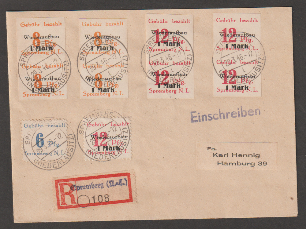 Germany Locals Postwar registered cover Spremberg 1946 rare Imperf pairs