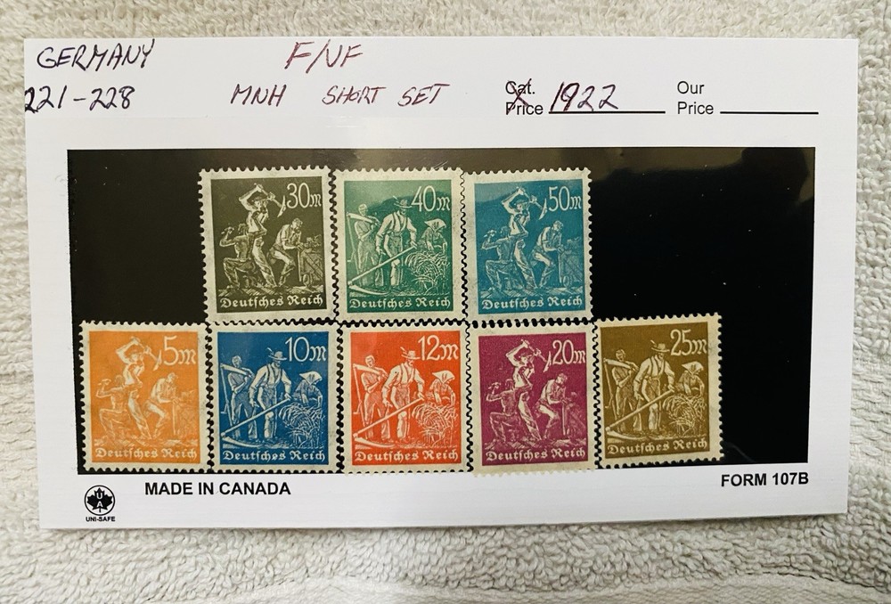 Germany Deutsches Reich MNH 8-Stamp Set 5m-50m 221-228 1922