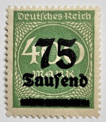 Germany VINTAGE 1923 Deutches Reich Overprint, 75 Tausand/400 Mark, Mint, LH