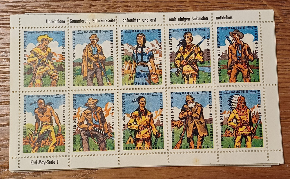 GERMANY LABELS STAMPS SHEET MNH LOCAL INDIANS & FAMOUS COSTUMES WEAPONS VF