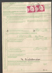 Germany 1984 Paketkarte Dortmund to USA 7 x 500 & 2 x 50 stamps = 36 DM
