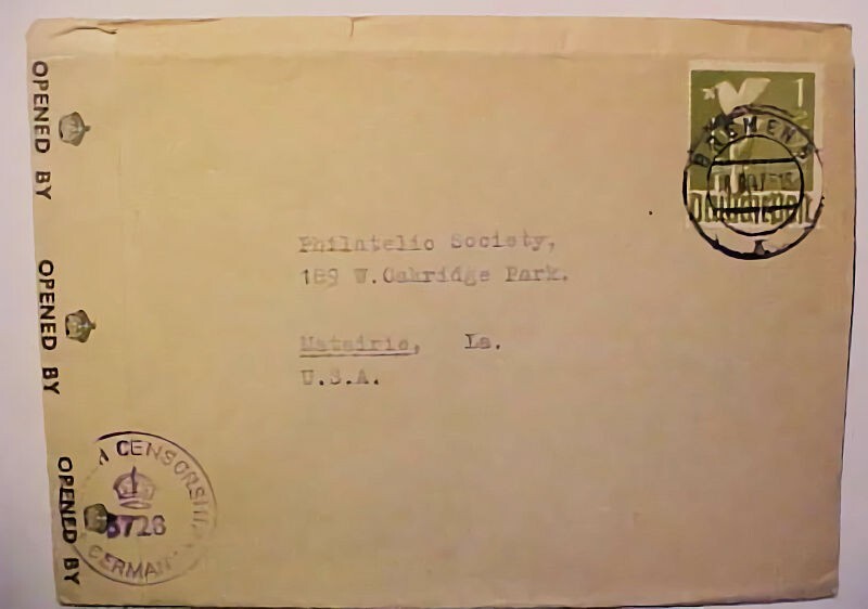 GERMANY LETTER IN PEACE DOVE COVER AU 1947 CENSORED TO US