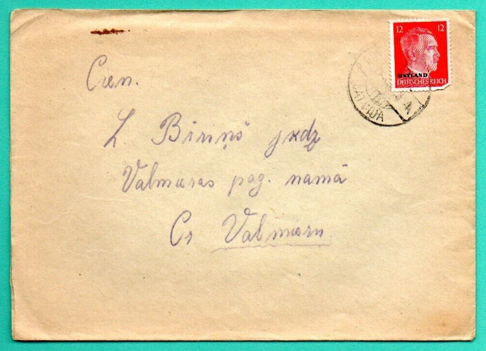 GERMANY OCCUPATION LATVIA 1943s. cover with 12 Pf stamp, USED VALMIERA 379