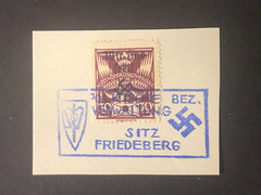 SUDETENLAND WWII-GERMAN OCC. Local ovpt FRIEDEBERG Ble stamp, on pap. 30 h. #226