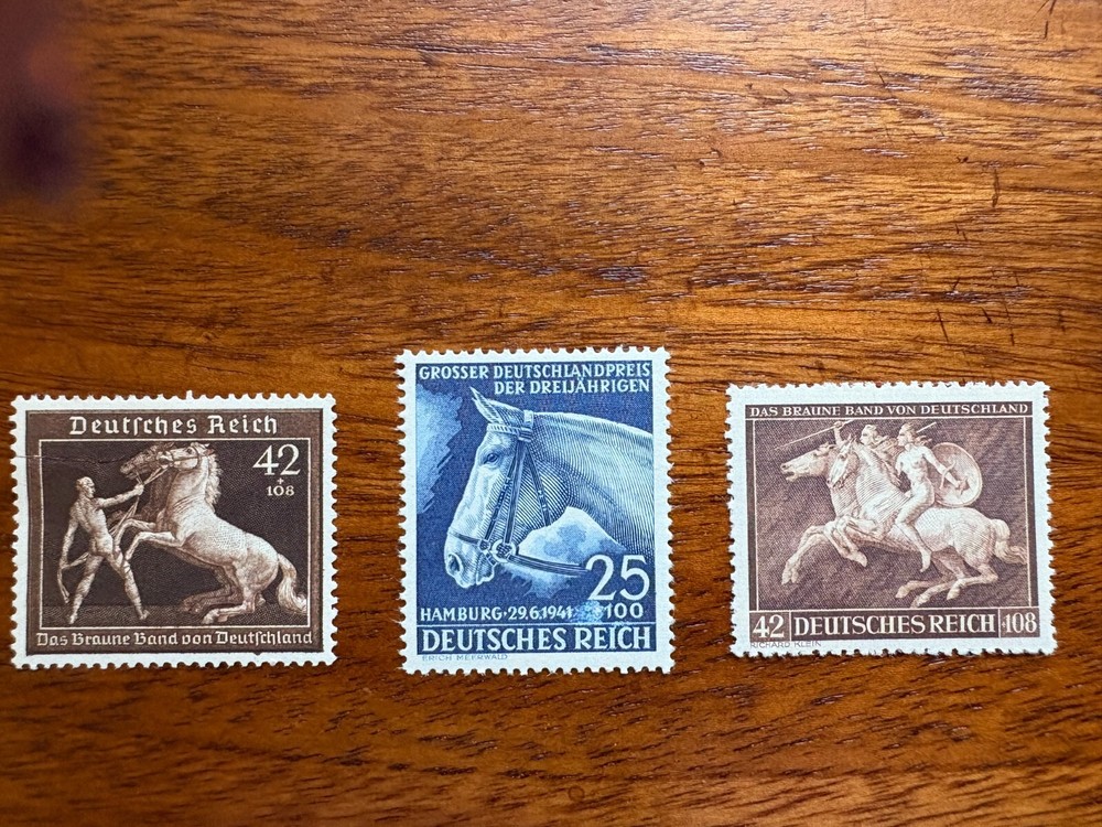 1939 & 1941 Germany (Deutsch Reich) Stamps, Set of 3 featuring Horses – MNH