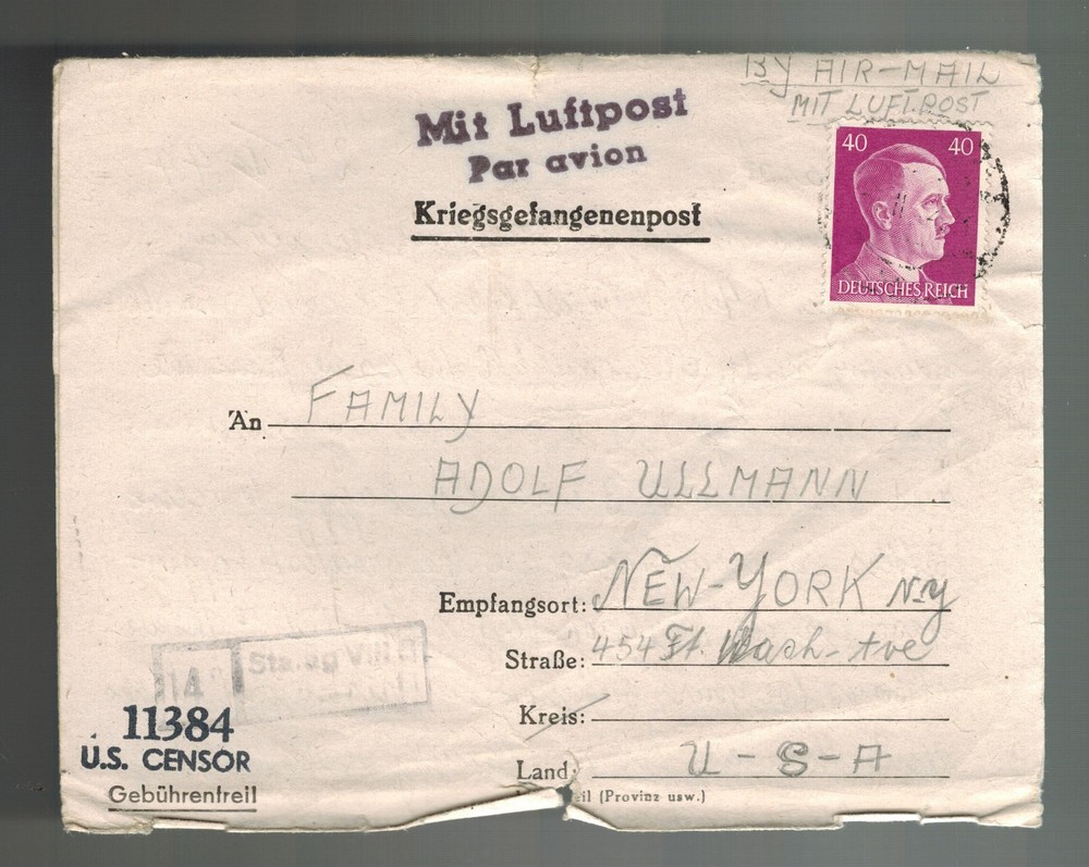 1944 Germany US Soldier POW Camp Letter Cover Stalag 8B to NYC Oskar Heumann Air