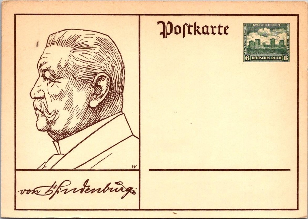 Germany 1930s Endenbürgs – Unused Postcard 6pf Stamp – A3040