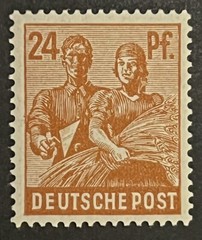 Travelstamps: 1947 Germany Allied Occu. Stamps Sc #565 – 24pf Reapers Mint MOGH
