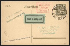 Germany 1925 Dresden Neust Leipzig Weimar Luftpost Early Airmail Cover 105744