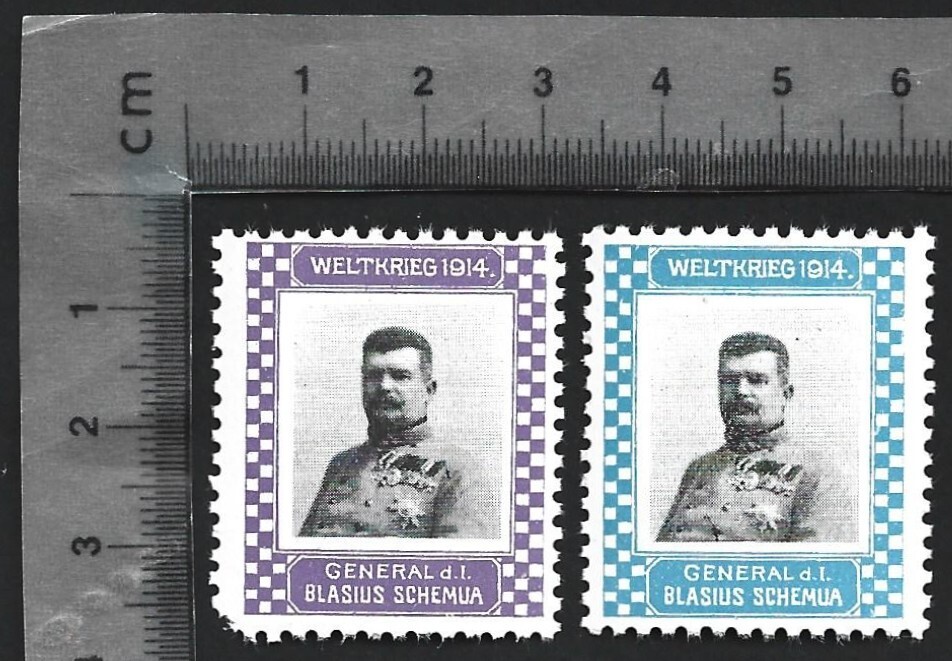 (AOP) Germany WWI WELTKRIEG 1914 poster stamps (2) Gen.d.i. Blasius Schemau MNH