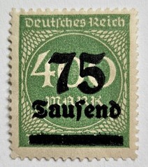Germany VINTAGE 1923 Deutches Reich Overprint, 75 Tausand/400 Mark, Mint, LH