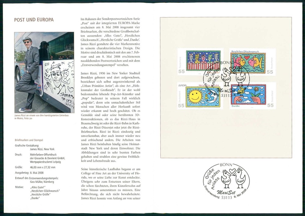 GERMANY FOLDER 2008/20 ART JAMES RIZZI BIRD FLOWER CATS FISH SUN MOON PAINTER #