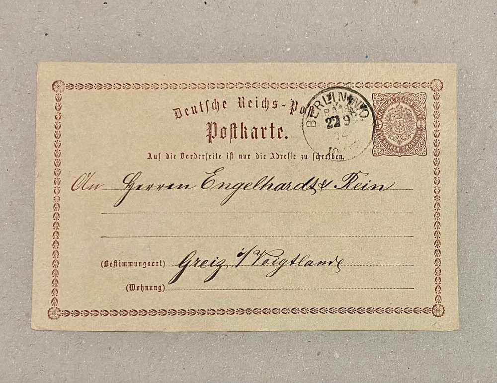 Deutsche Reichs 19th century postcard (1874) fine handwriting and printed stamp
