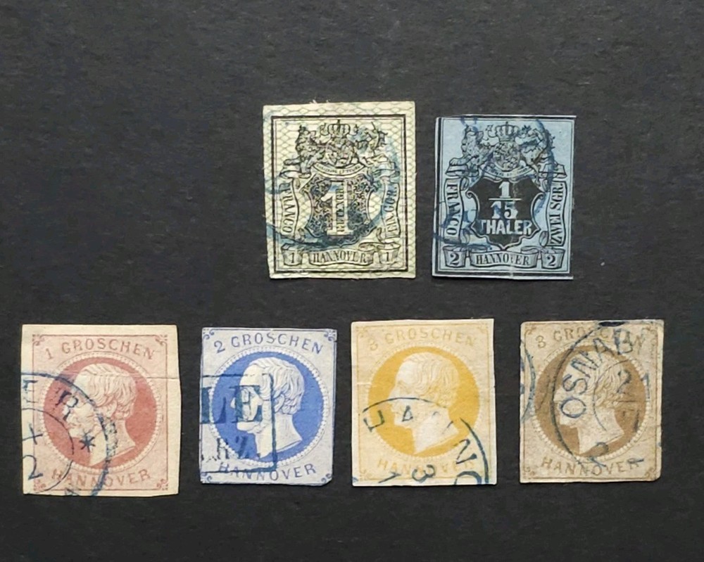 German Old States – Hannover Stamp LOT – 6 USED (Mi Nr. 4, 9, 14, 15, 16, 19)