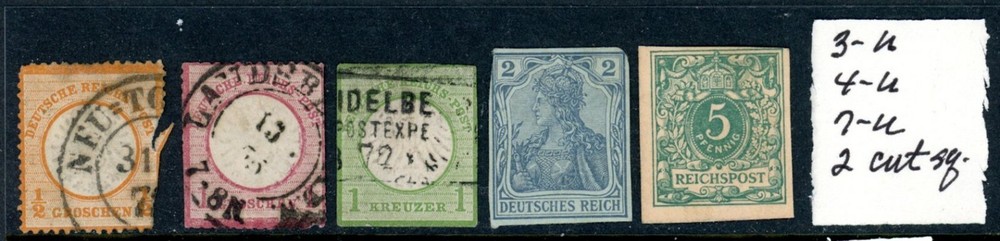 Germany Scott # 3, 4, 7 – Used – Space Filler, 2 Cut Square – Used (6-C242)