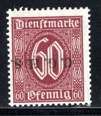 Upper Silesia Stamp Scott #O46, 60pf, Official, EOF Inverted Overprint, MLH