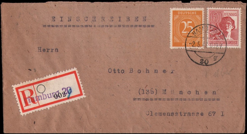 Germany Michel #927, 956 Hamburg, registered, 1947