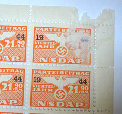 German 3RD reich NSDAP 21.90 Party dues mint sheet 50 stamps 1944 orange PRE oop