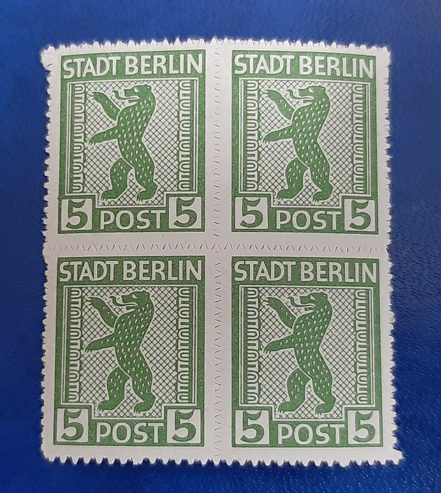 Germany Stamps Allied Occupation Berlin 4x 5 Pfennig Block SBZ Mi. Nr. 1 (19744)