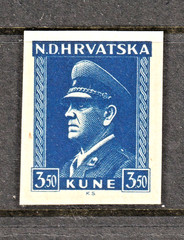 NDH CROATIA 1943 WW2 Germany aligned state Ante Pavelic, IMPERFORATED Single MNH