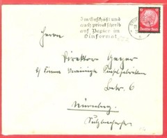 Germany Hindenburg 12pf Mourning stamp used on STUTGART Slogan cancel cover 1935