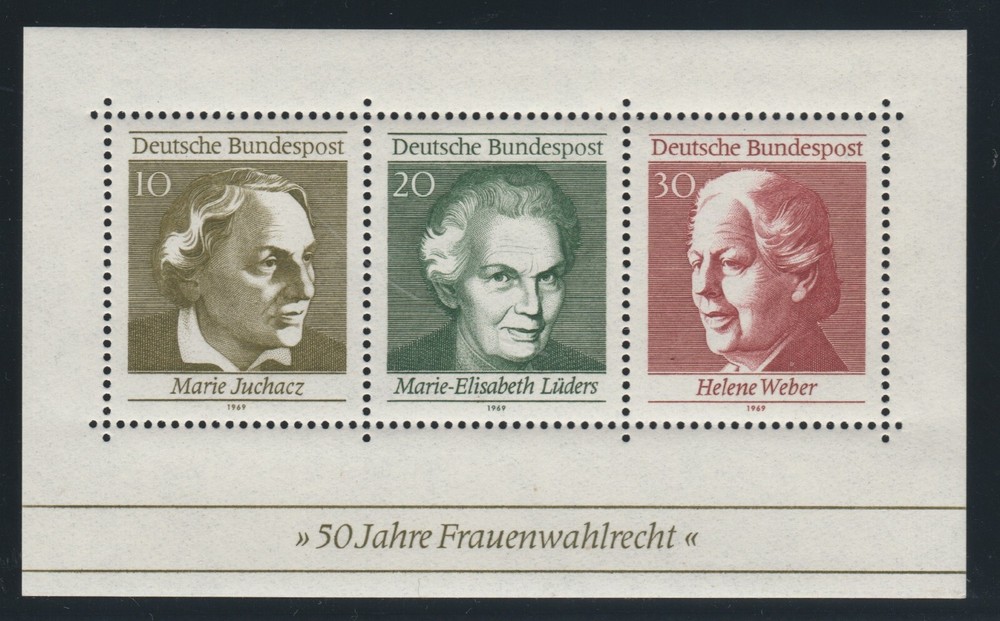 W Germany 1969 German Women’s Suffrage mini sheet SG MS1499 MNH