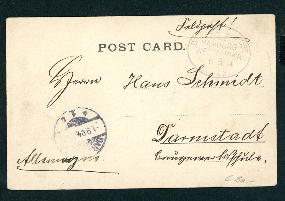German Colonies German South West Africa Field Post Sea Post Line 1904, AK…