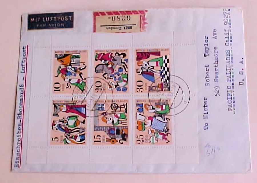 GERMAN SHEETLET REGISTERED COVER #1328K B/S TO USA 1969