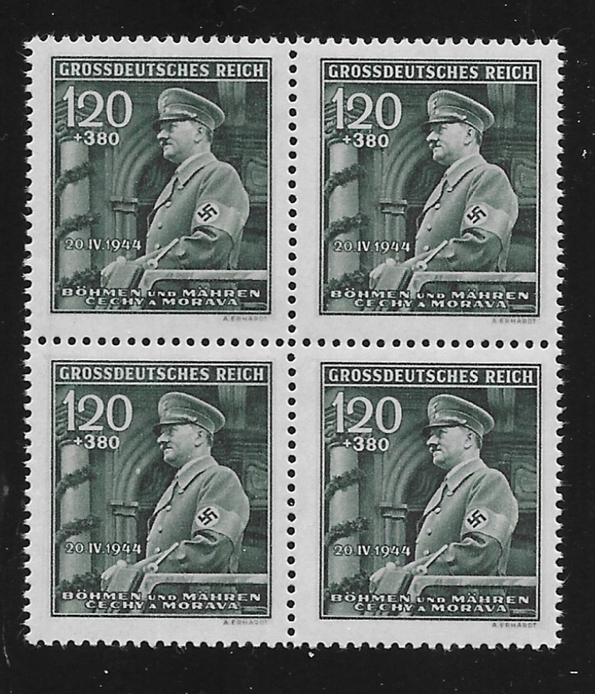 MNH Stamp Block B26 Adolf Hitler Birthday 1944 / WWII Occupation Third Reich