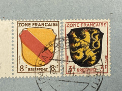 1947 GERMANY FRENCH ZONE GUTTER PAIR BATERSBRONN TO REICHENBACH