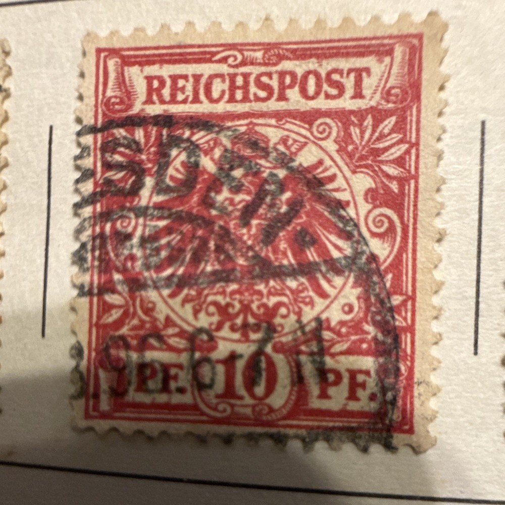 Germany Reichspost Postage Stamp 10 PF Red National Emblems Used Handstamped
