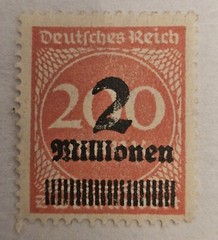 1923 Weimar Republic German Overprint 2 million on 200 Hyperinflation Stamp