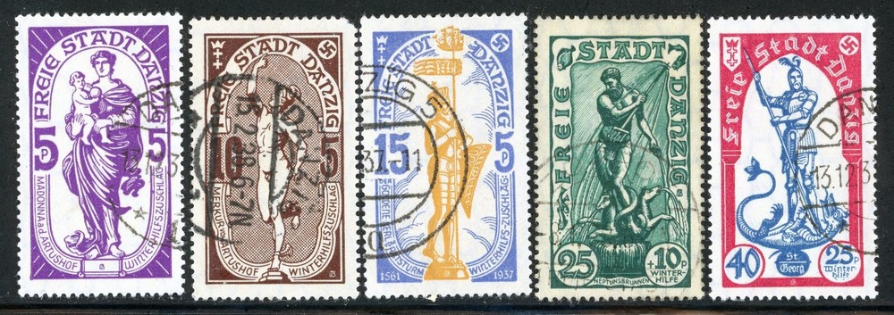 Stamps Danzig, Scott # B23-B27 used, complete set