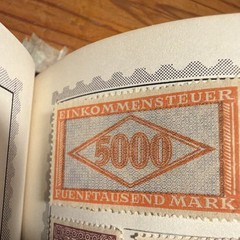 Germany Einkommensteuer 5000 Mark Revenue Stamp Orange Gray Uncertified