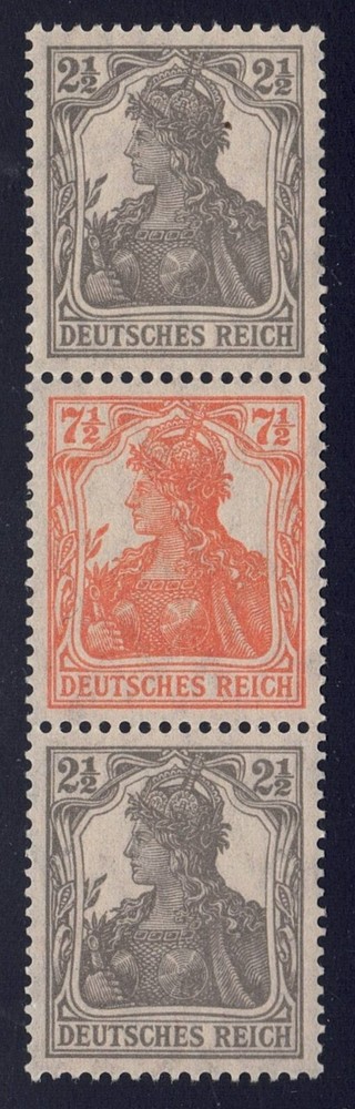 Germany – 1916-17 ZdMiNr. S12a, 2½pf+7½pf +2½pf Germania, strip of 3