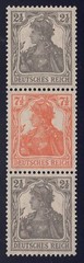 Germany – 1916-17 ZdMiNr. S12a, 2½pf+7½pf +2½pf Germania, strip of 3