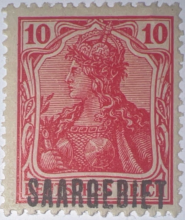 Travelstamps: Germany Saar Overprint Stamps – 10pf Mint MOGH Wmk