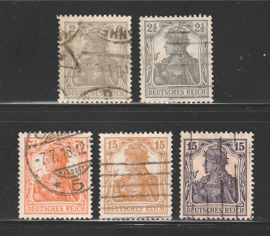 Germany, 1916-19 Regular Issue, Used, Scott #s 96-100, 5 Different