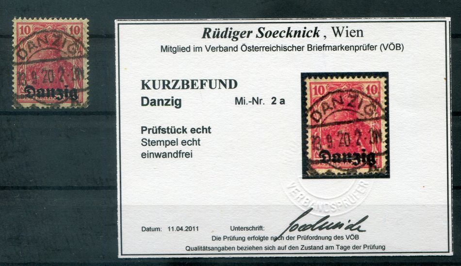 Gdansk 2a Color Postmarked BPP Certificate (BA5495