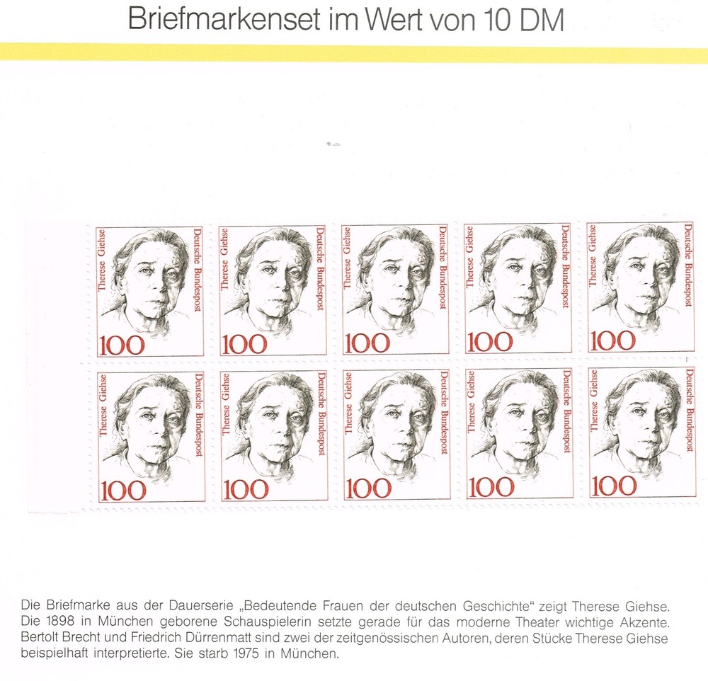 Germany Scott 1484 (10) MNH VF in post office sales folder
