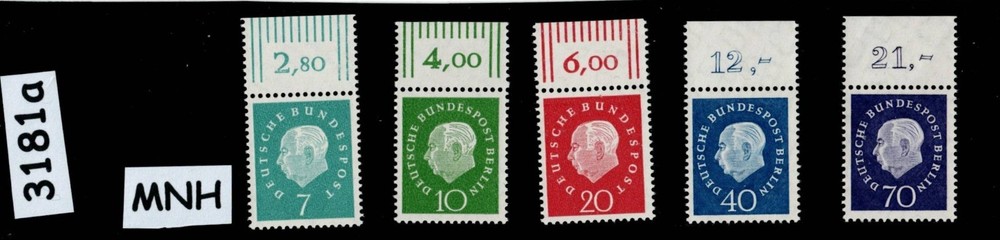 MNH stamp set Sc 793-797 1959 Theodor Heuss Bundespost Germany #3181a