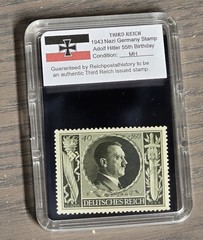 Third Reich WWII Nazi German Adolf Hitler 55th Birthday Stamp 1943 w slab case