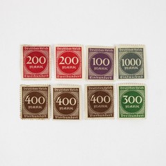 Lot Of 8 Germany 100/200/300/400/1000 Mark Stamps 1920s Hyperinflation
