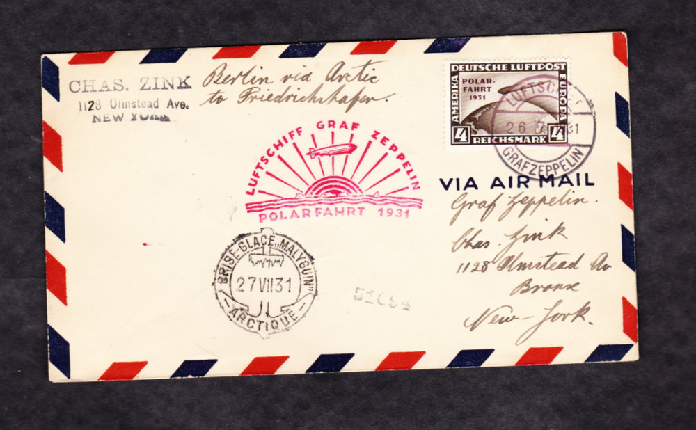 KAPPYS GERMANY #C42 ON 1931 ZEPPELIN POLAR FLIGHT COVER KP115